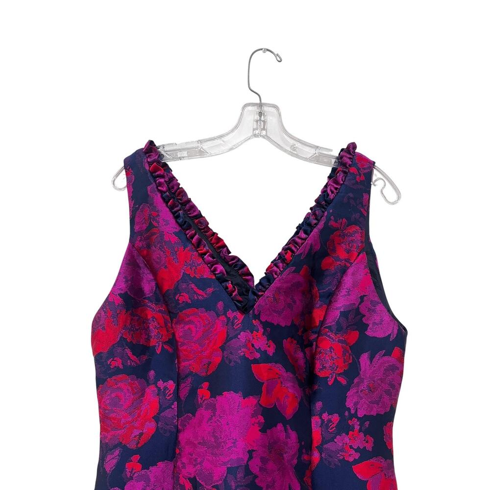 Adrianna Papell Dress Womens 14 Multicolor Floral Jacquard Hi Low Fit & Flare - Picture 6 of 11